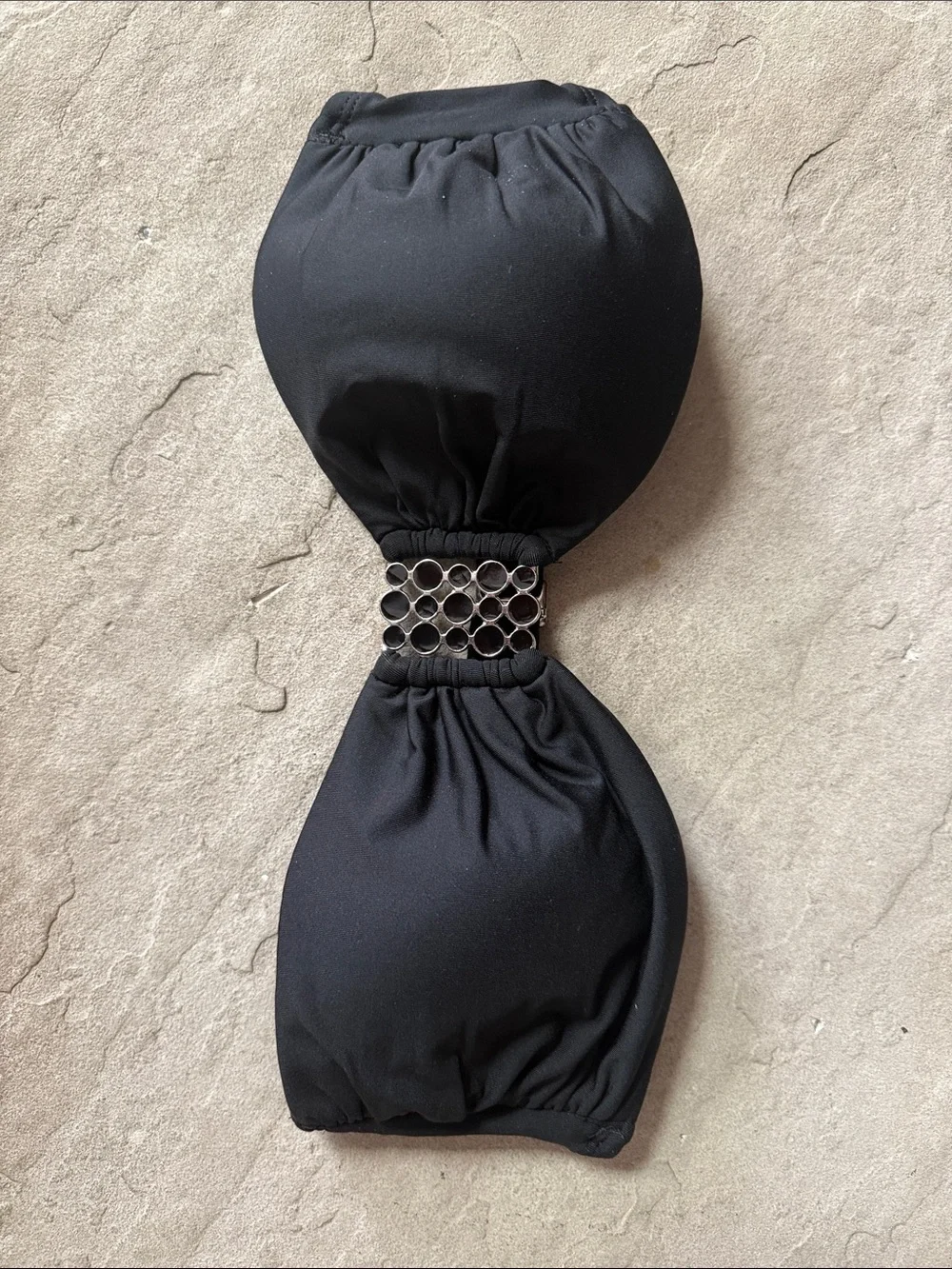 Black Women's Fashion Strapless Bikini Top with Decorative Metal Accent